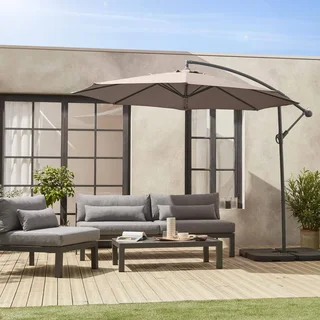 Parasol excentré circulaire Ø350 cm Hardelot gris avec manivelle