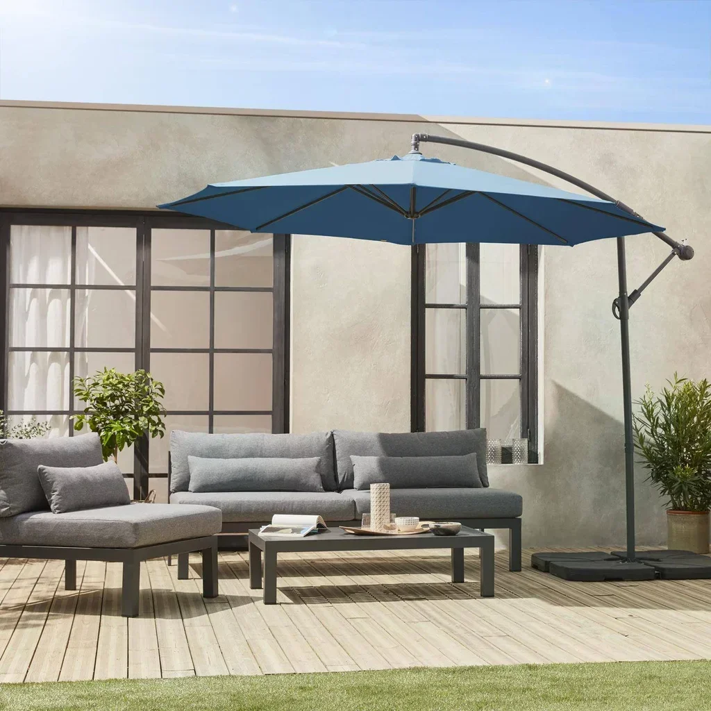 Parasol excentré circulaire Ø350 cm Hardelot gris moderne jardin terrasse