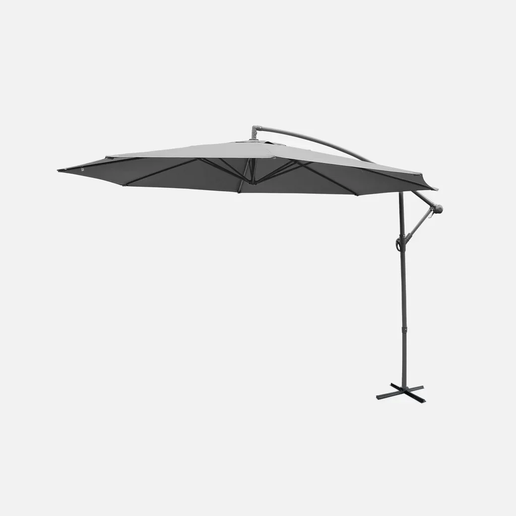 Parasol excentré circulaire Ø350 cm Hardelot gris moderne jardin terrasse