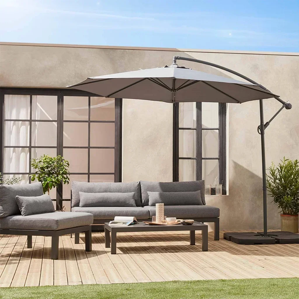 Parasol excentré circulaire Ø350 cm Hardelot gris moderne jardin terrasse