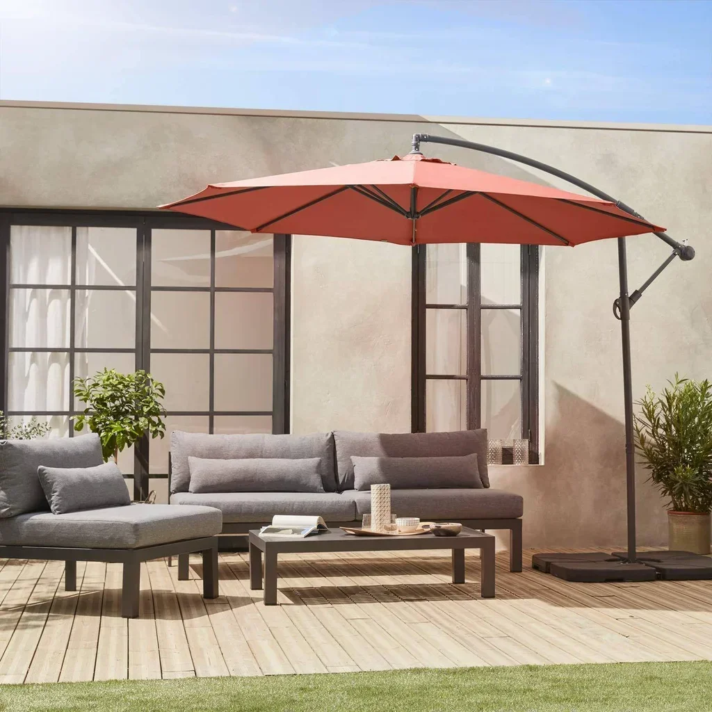 Parasol excentré circulaire Ø350 cm Hardelot noir jardin terrasse