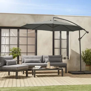 Parasol déporté circulaire Ø350 cm Hardelot - Toile octogonale moderne et chic avec manivelle anti-retour