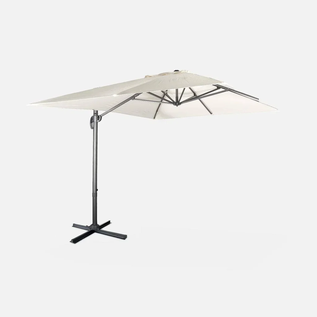 Rectangular offset cantilever umbrella 3x4m aluminum tiltable with crank handle and protective cover