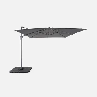 Parasol excentré rectangle 3x4 m aluminium gris charbon inclinable rotatif 360°