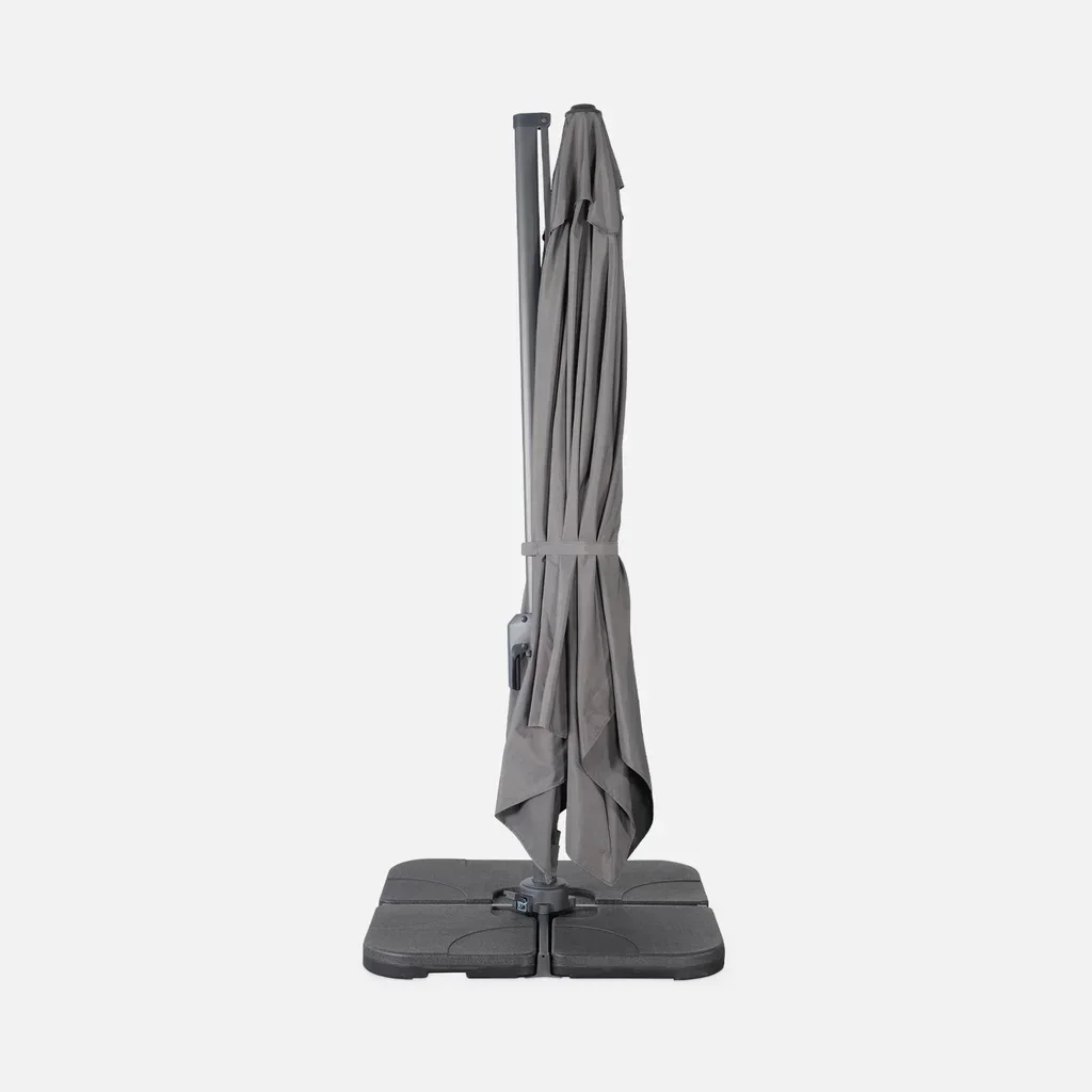 Parasol excentré rectangle 3x4 m aluminium gris charbon inclinable rotatif 360°
