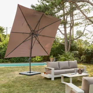 Parasol excentré rectangle 3x4m aluminium gris inclinable rotatif