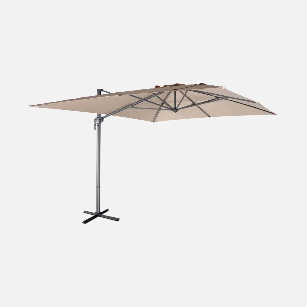 Parasol excentré rectangle 3x4m aluminium gris inclinable rotatif