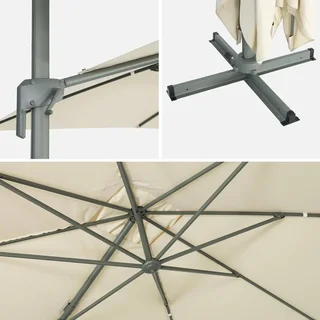Parasol excentré rectangle 3x4 m aluminium gris charbon inclinable rotatif 360°