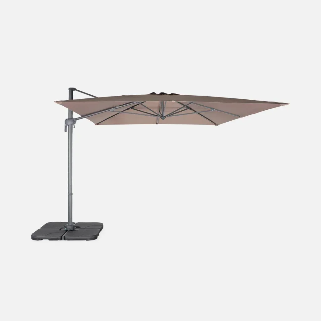 Parasol excentré rectangle 3x4 m aluminium gris charbon inclinable rotatif