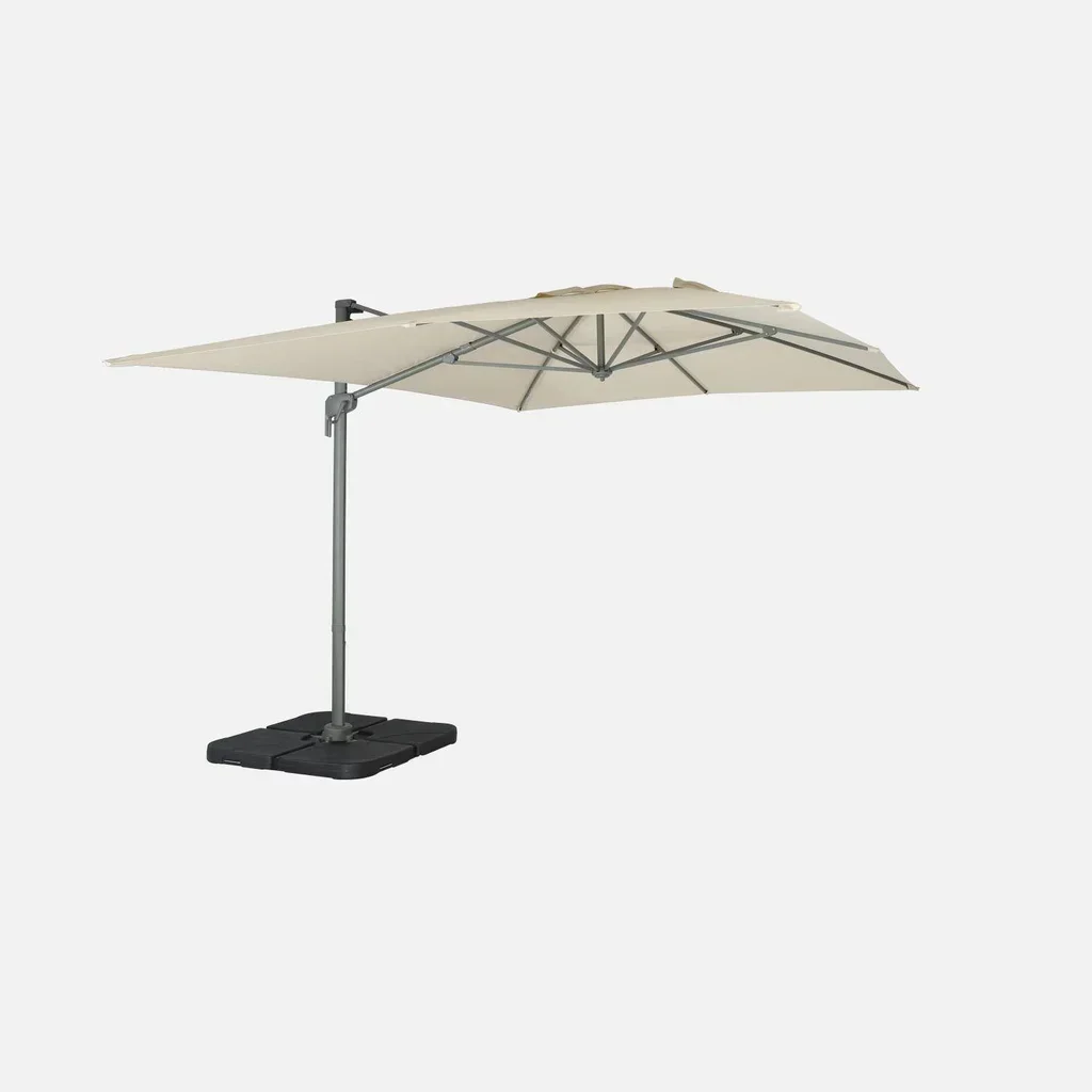 Parasol excentré rectangle 3x4 m aluminium gris charbon inclinable rotatif 360°