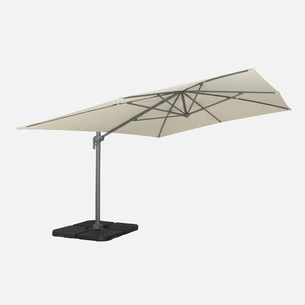 Parasol excentré rectangle 3x4 m aluminium gris charbon inclinable rotatif 360°