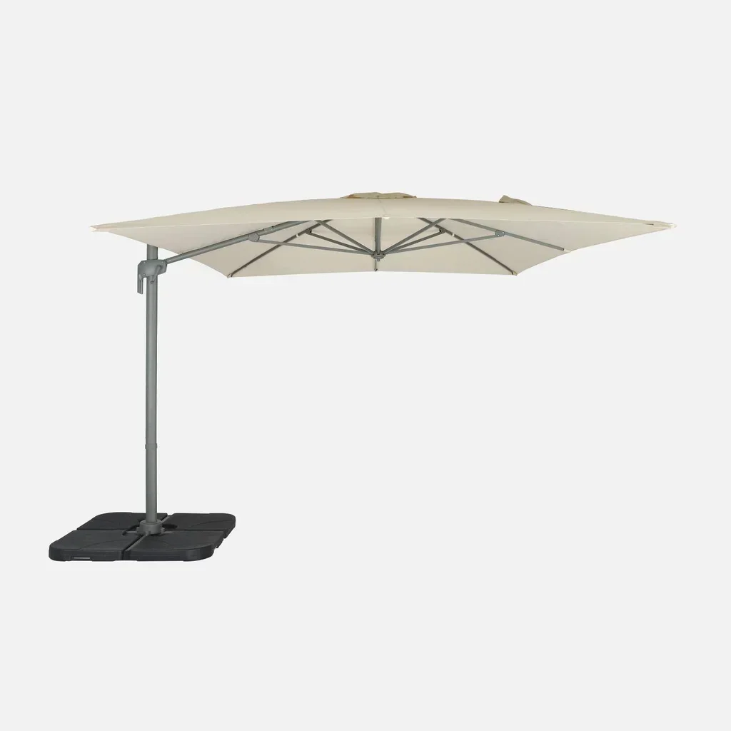 Parasol excentré rectangle 3x4 m aluminium gris charbon inclinable rotatif 360°
