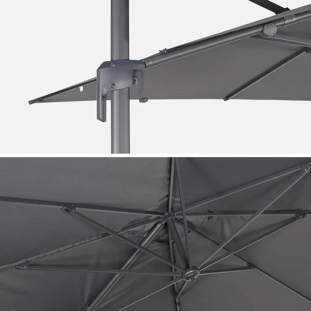 Parasol excentré rectangle 3x4 m aluminium gris charbon inclinable rotatif 360°
