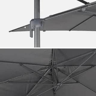 Parasol excentré rectangle 3x4 m aluminium gris charbon inclinable rotatif 360°