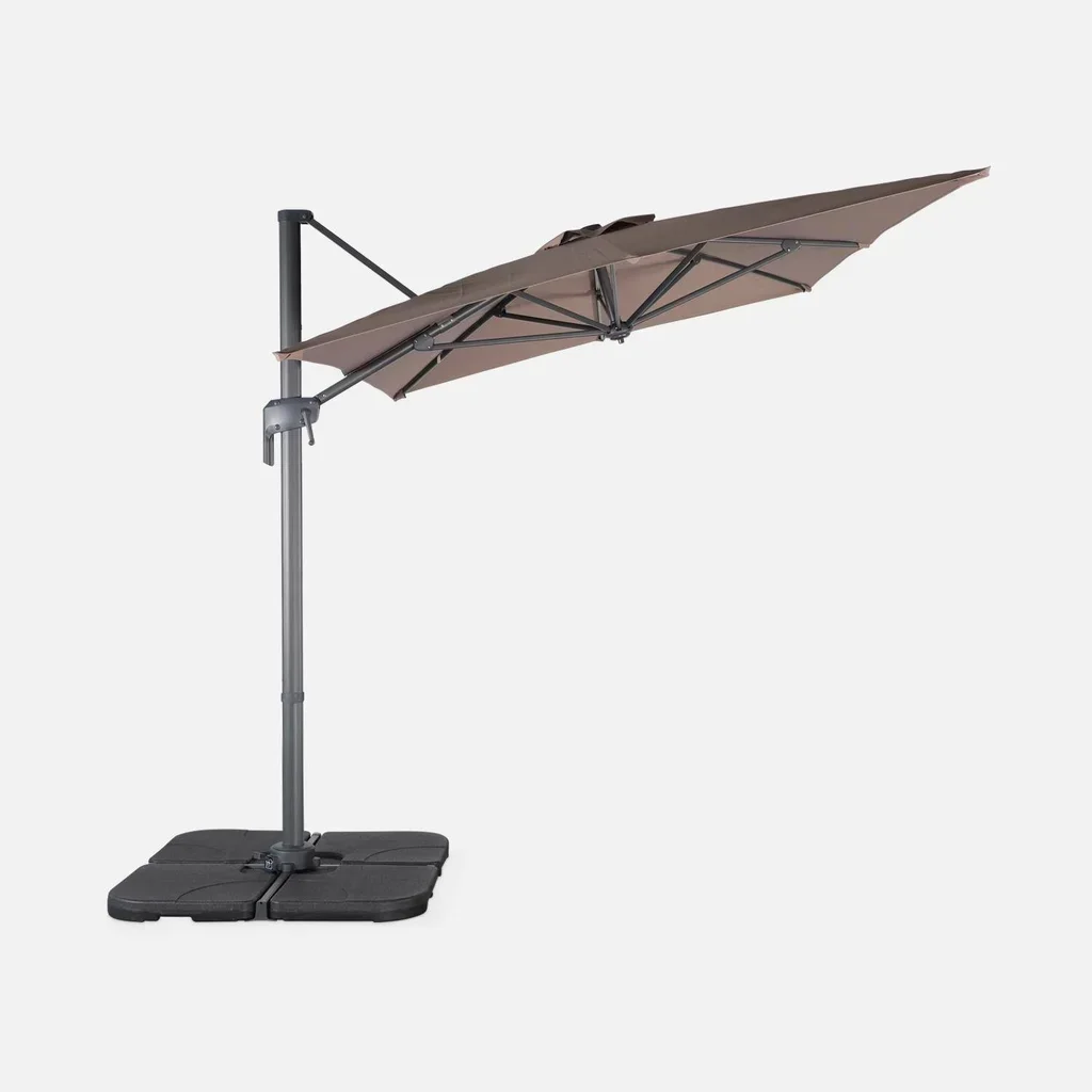 Parasol excentré rectangulaire 2x3m aluminium inclinable rotatif 360° Antibes jardin terrasse