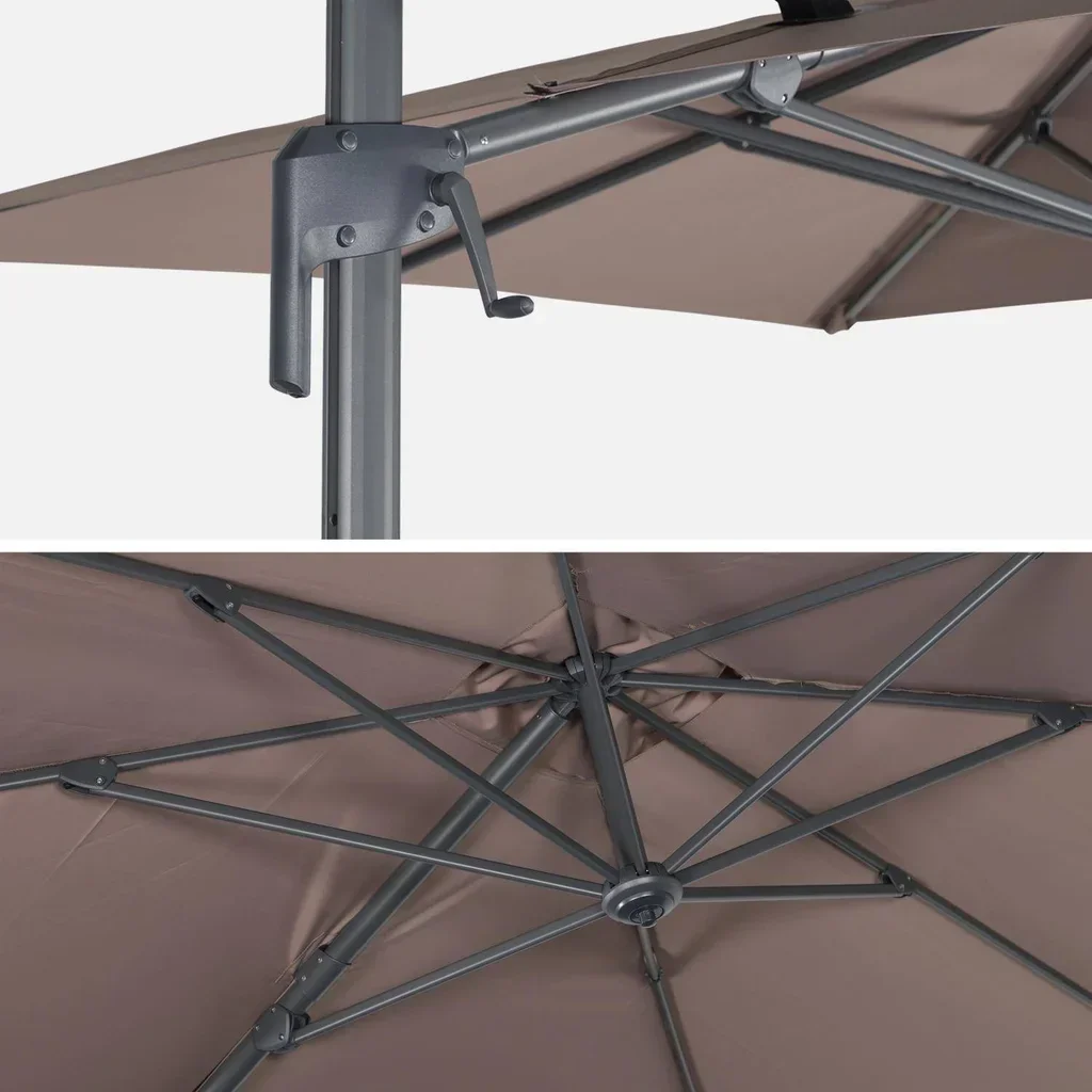 Parasol excentré rectangulaire 2x3m aluminium inclinable rotatif 360° Antibes jardin terrasse