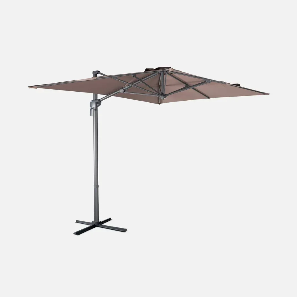 Parasol excentré rectangulaire 2x3m aluminium inclinable rotatif 360° Antibes jardin terrasse