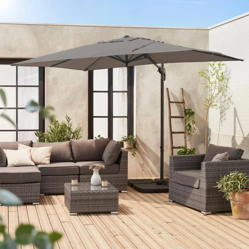 Parasol excentré rectangulaire 2x3m Antibes aluminium et toile polyester 200g/m²