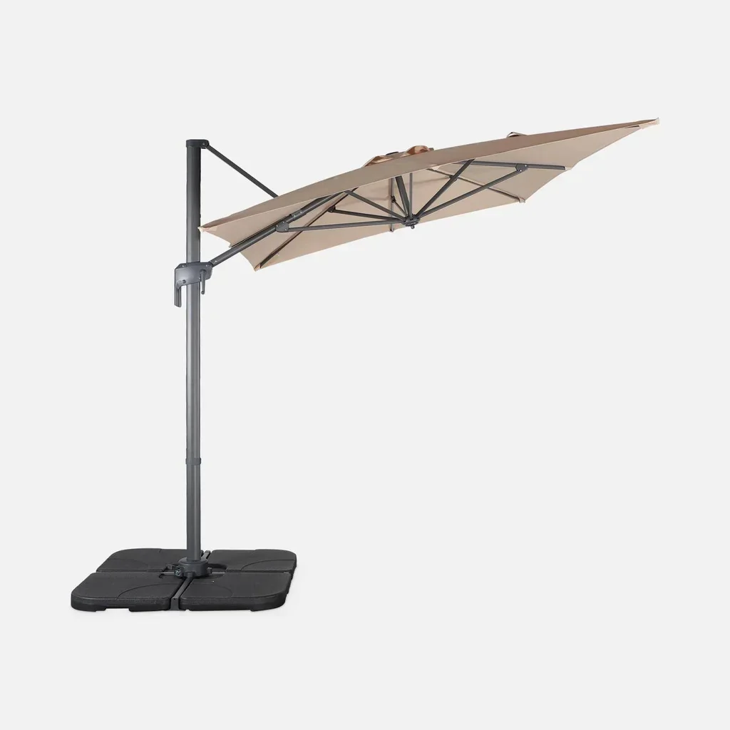 Parasol excentré rectangulaire 2x3m Antibes avec manivelle et rotation 360°