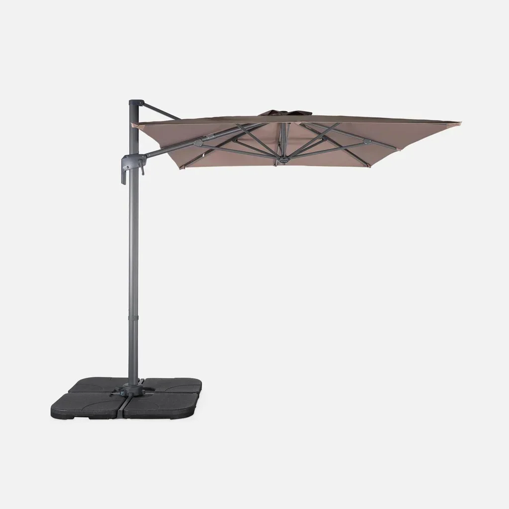 Parasol excentré rectangulaire 2x3m aluminium inclinable rotatif 360° Antibes jardin terrasse