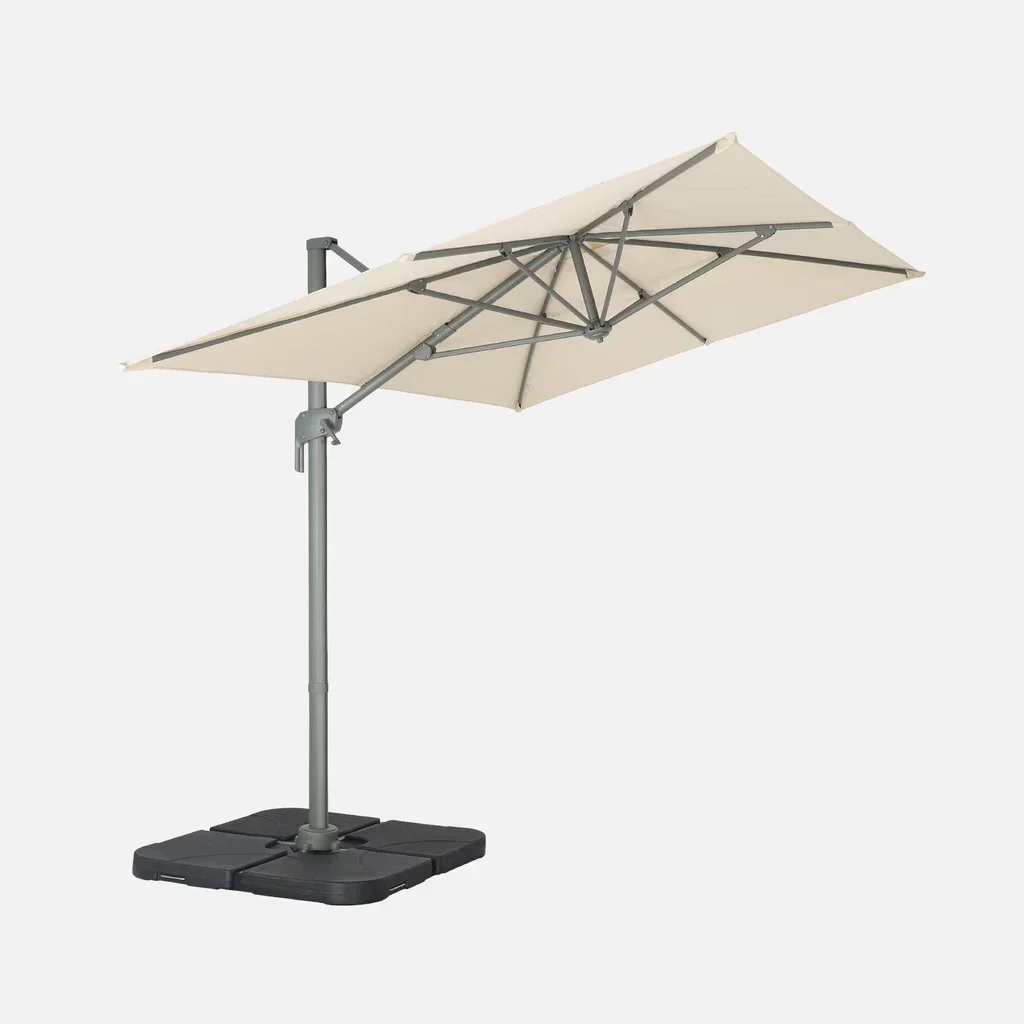 Parasol excentré rectangulaire 2x3m inclinable rotatif 360° terrasse jardin