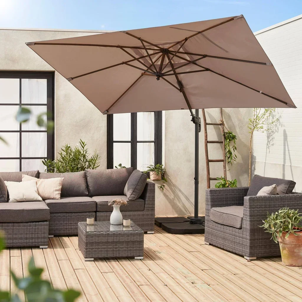 Parasol excentré rectangulaire 2x3m aluminium inclinable rotatif 360° Antibes jardin terrasse