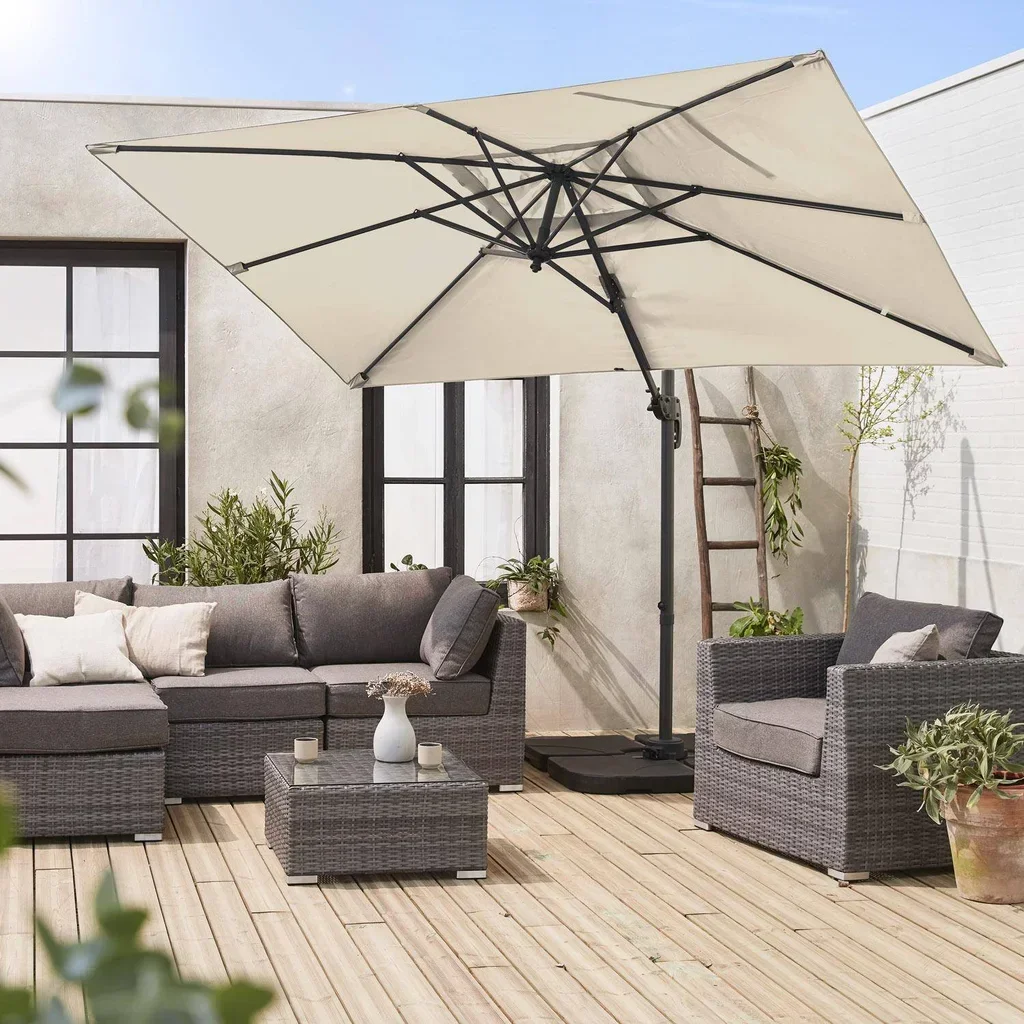 Parasol excentré rectangulaire 2x3m Antibes avec manivelle et rotation 360°