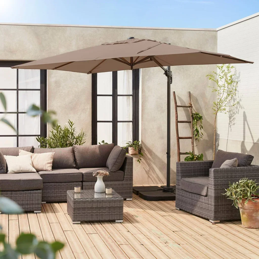 Parasol excentré rectangulaire 2x3m aluminium inclinable rotatif 360° Antibes jardin terrasse