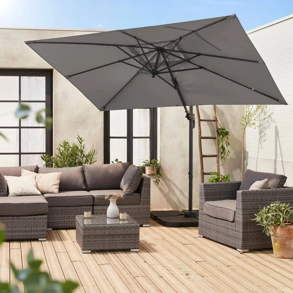 Parasol excentré rectangulaire 2x3m Antibes aluminium et toile polyester 200g/m²