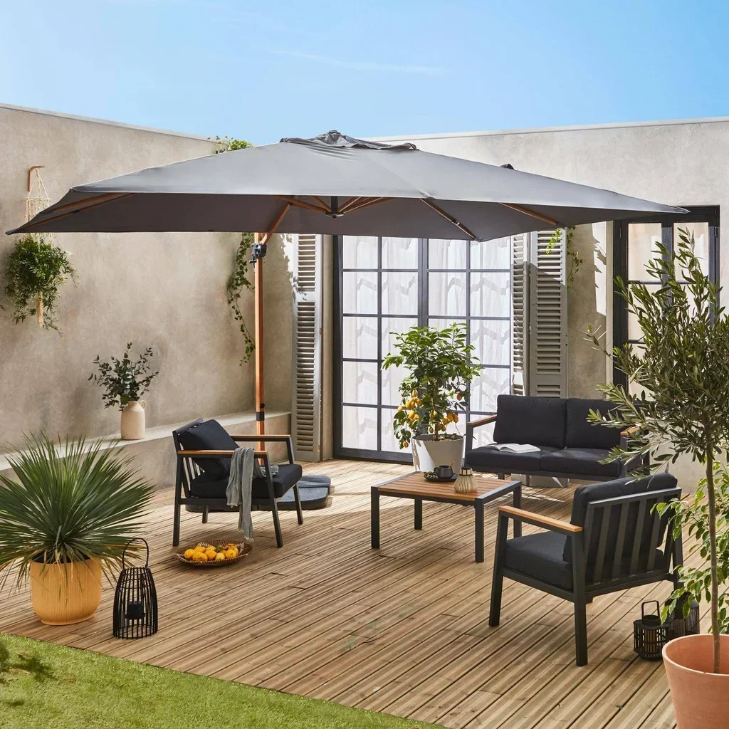 Rectangular cantilever parasol 3x4m aluminium wood effect Wimereux