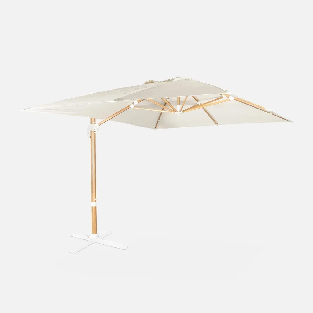 Rectangular cantilever parasol 3x4m aluminium wood effect Wimereux