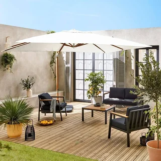 Parasol excéntrico rectangular 3x4m aluminio efecto madera Wimereux