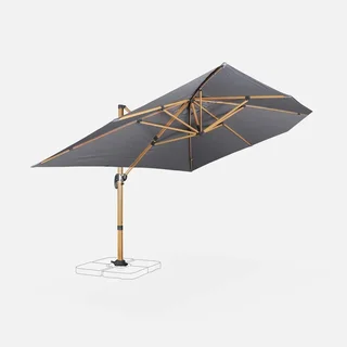 Parasol excéntrico rectangular 3x4m aluminio efecto madera Wimereux