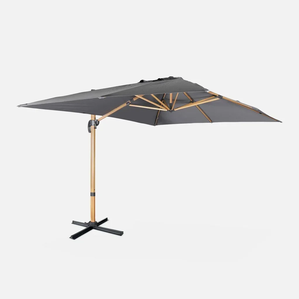Rectangular cantilever parasol 3x4m aluminium wood effect Wimereux