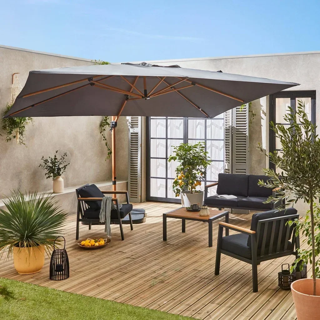 Rectangular cantilever parasol 3x4m aluminium wood effect Wimereux