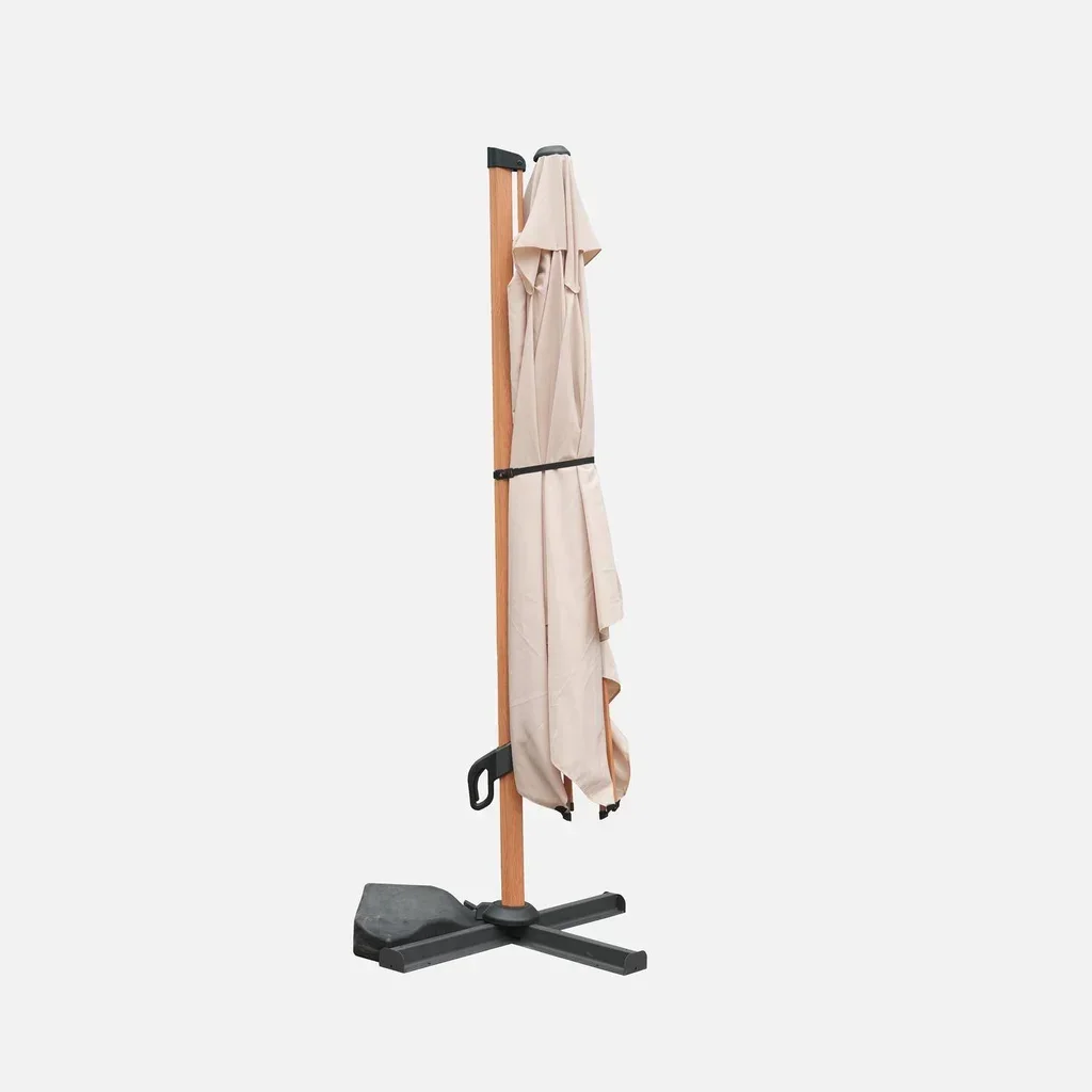 Parasol excentré rectangulaire 3x4m mât aspect bois jardin terrasse