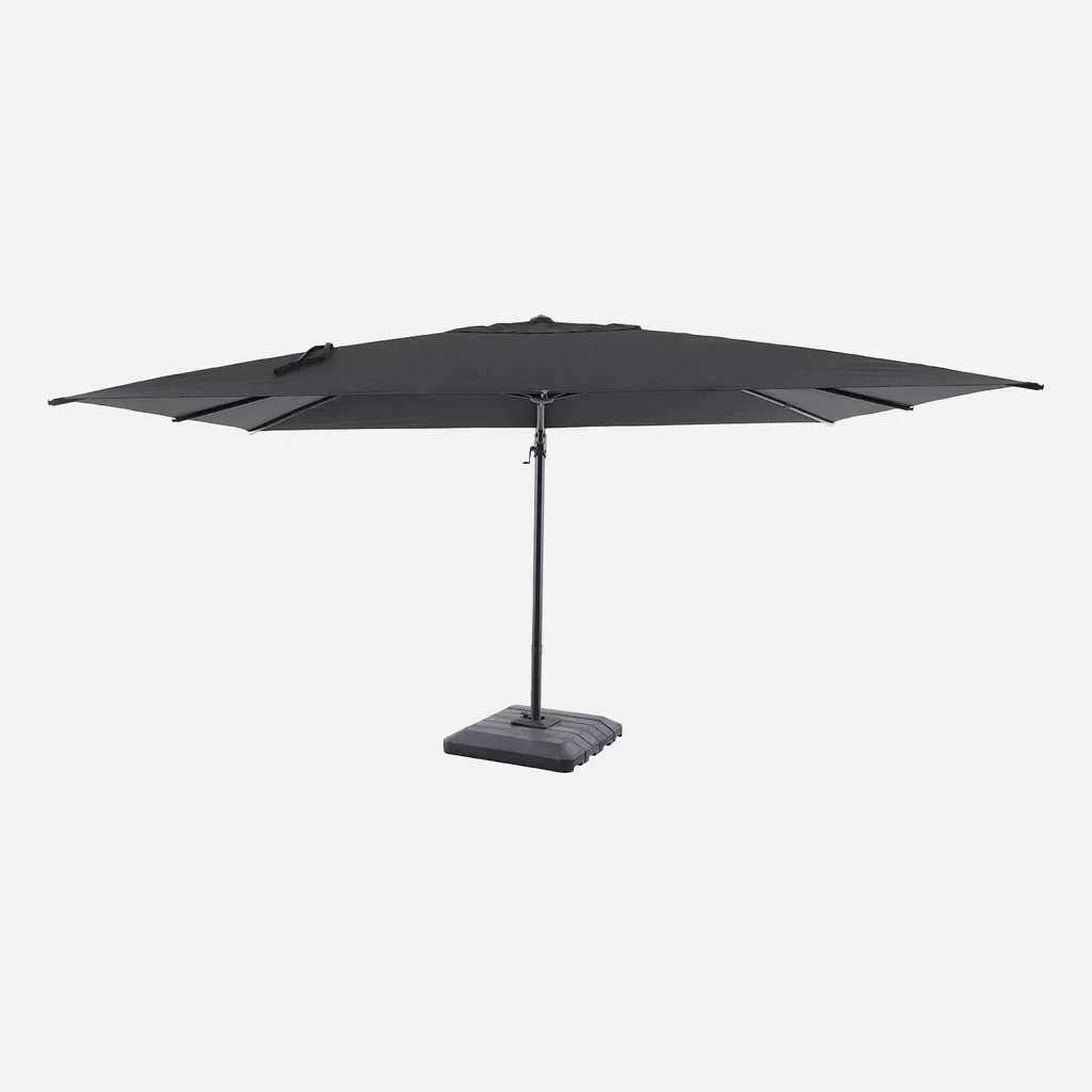 Parasol excentré rectangulaire 3x4m aluminium polyester avec housse et lestage
