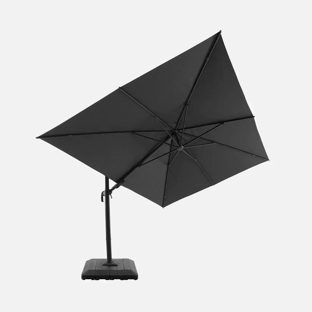 Parasol excentré rectangulaire 3x4m aluminium polyester avec housse et lestage