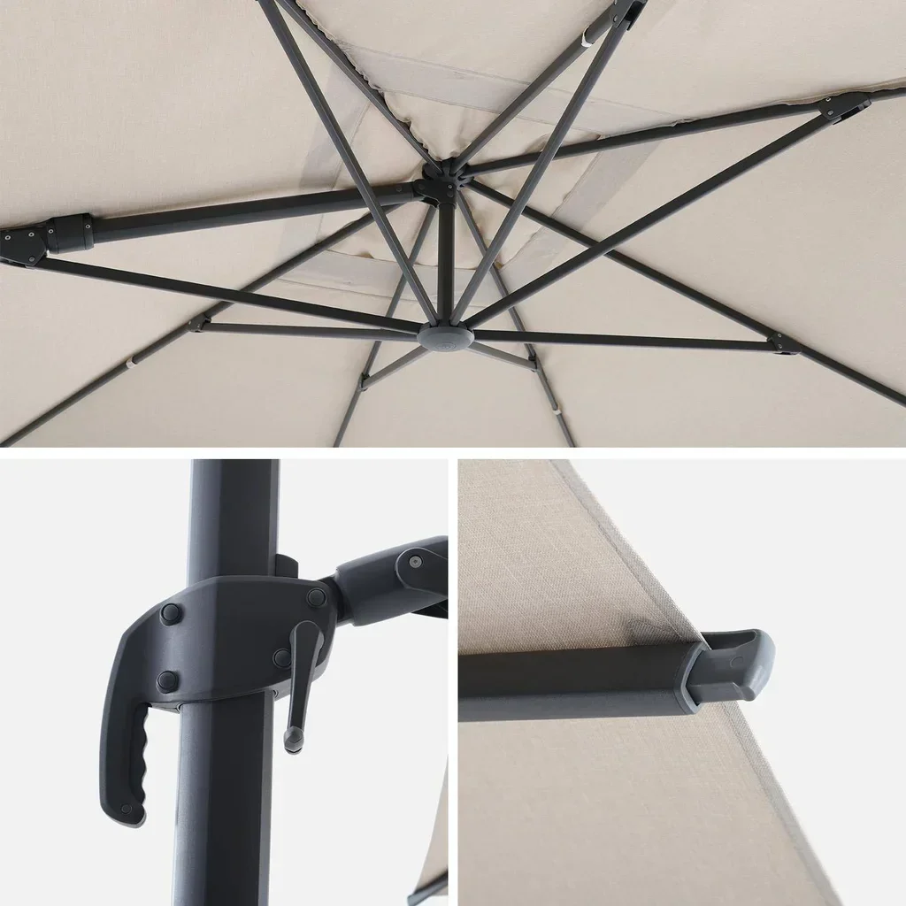 Parasol excentré rectangulaire 3x4m aluminium avec housse protection et kit lestage 4 dalles
