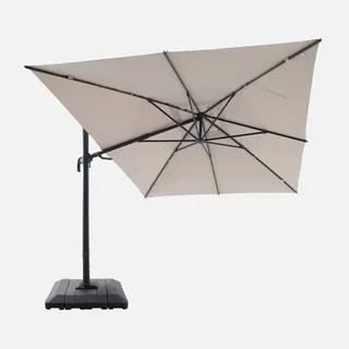 Parasol excentré rectangulaire 3x4m aluminium avec housse protection et kit lestage 4 dalles