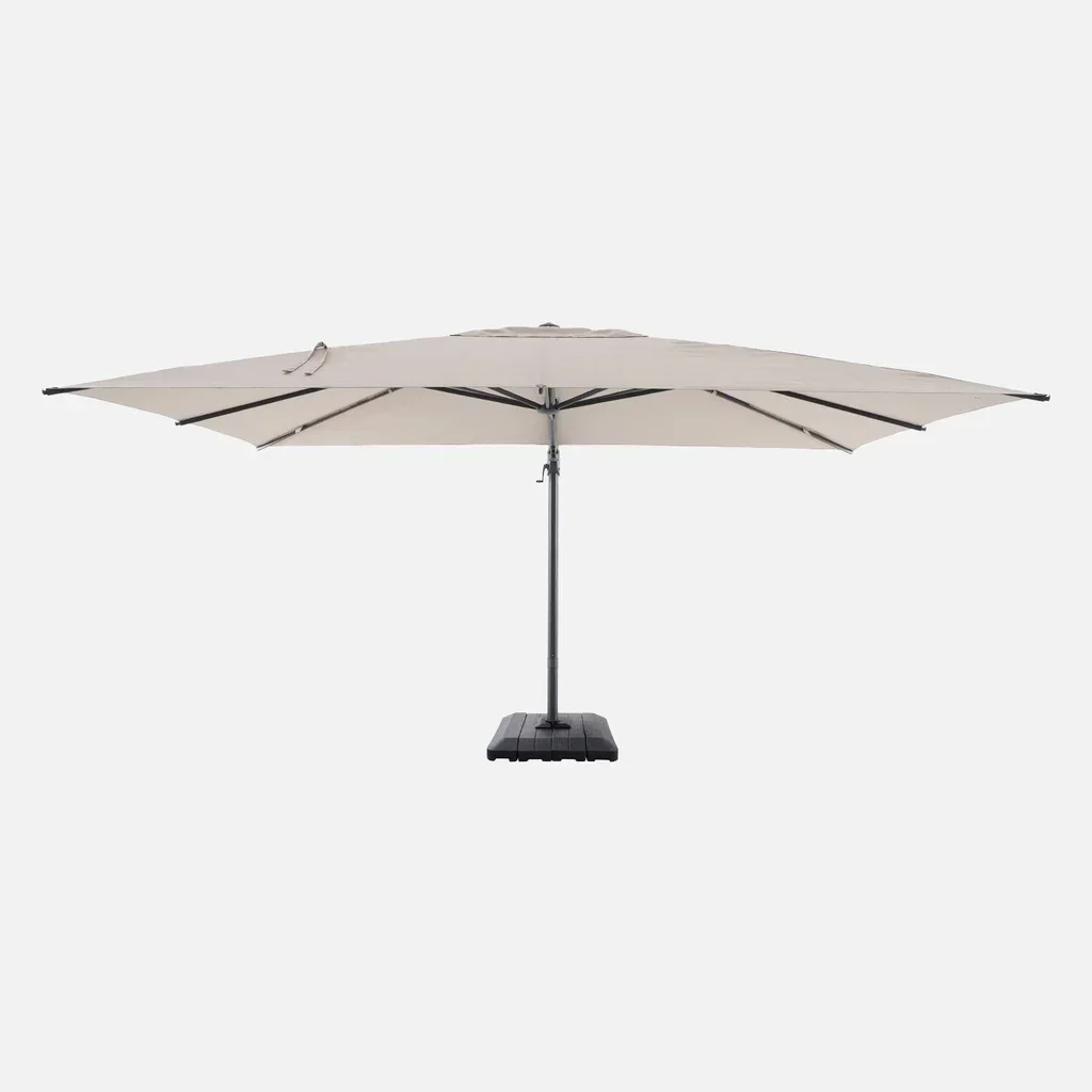 Parasol excentré rectangulaire 3x4m aluminium avec housse protection et kit lestage 4 dalles