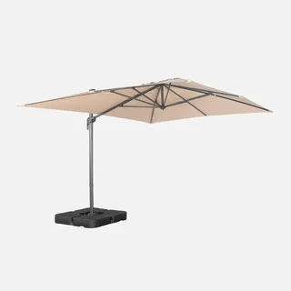 Parasol excentré rectangulaire 3x4m beige avec socles de lestage 50x50cm