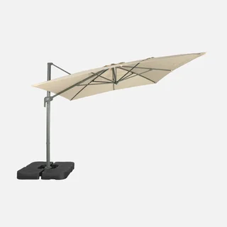 Parasol déporté rectangulaire 3x4m beige avec base à lester 50x50cm