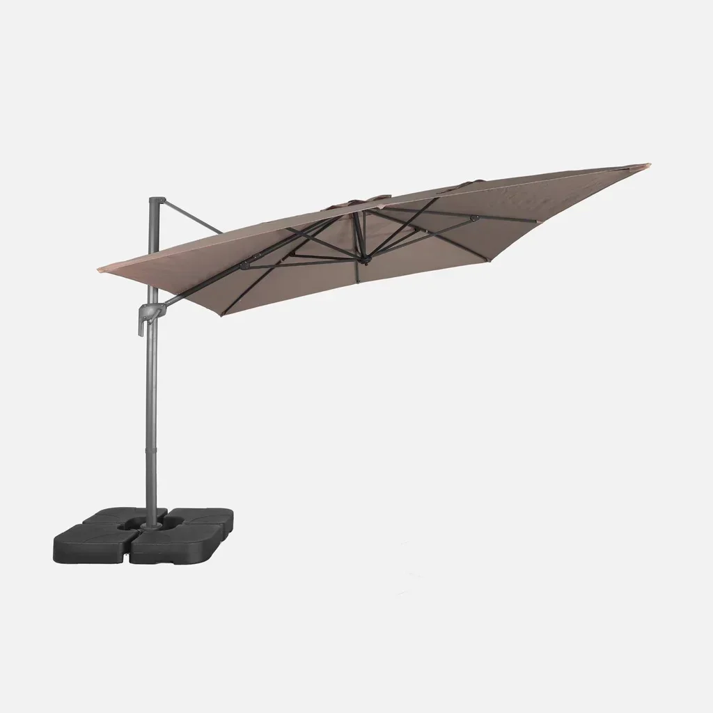 Parasol excentré rectangulaire 3x4m beige avec socles lestage 50x50cm