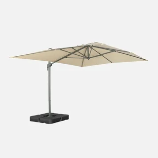 Parasol déporté rectangulaire 3x4m beige avec base à lester 50x50cm