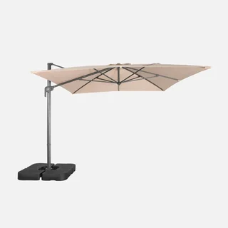 Parasol excentré rectangulaire 3x4m beige avec socles de lestage 50x50cm