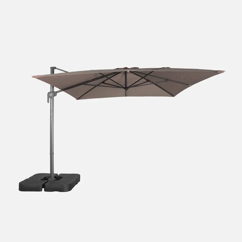 Parasol excentré rectangulaire 3x4m beige avec socles lestage 50x50cm