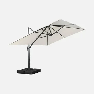 Parasol Excéntrico Wimereux 3x4m Azul Pato con Base Fixeo 50x50cm