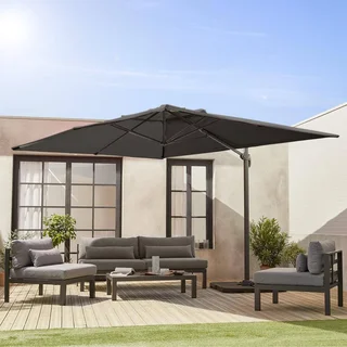 Rectangular offset cantilever parasol 3x4m Wimereux with weight base set