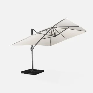 Rectangular offset cantilever umbrella 3x4m anthracite grey aluminium with weighted base plates - garden parasol with cross base